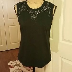 Very pretty black sleeveless top with rhinestones!